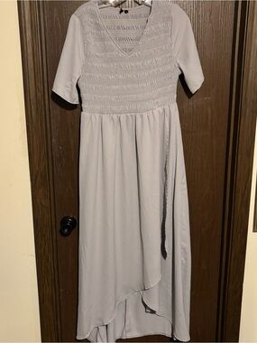 Lavender Smocked V-Neck High-Low Dress